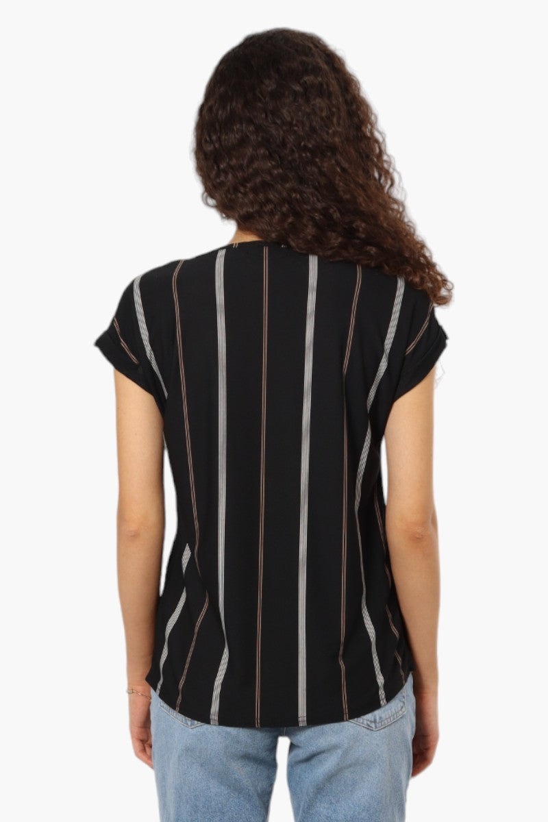 Beechers Brook Striped Short Sleeve Blouse - Black - Womens Shirts & Blouses - Fairweather