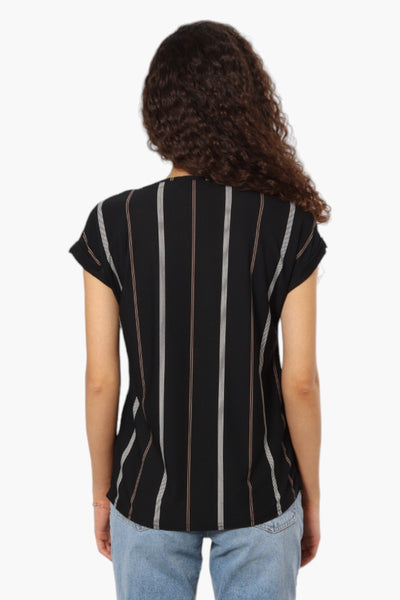 Beechers Brook Striped Short Sleeve Blouse - Black - Womens Shirts & Blouses - Fairweather