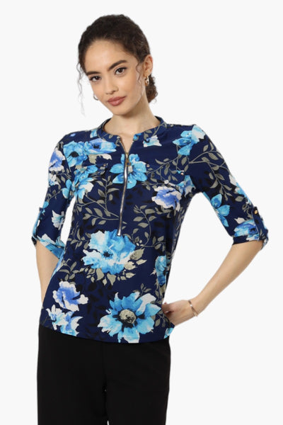 Beechers Brook Floral Zip Front Shirt - Navy - Womens Shirts & Blouses - Fairweather