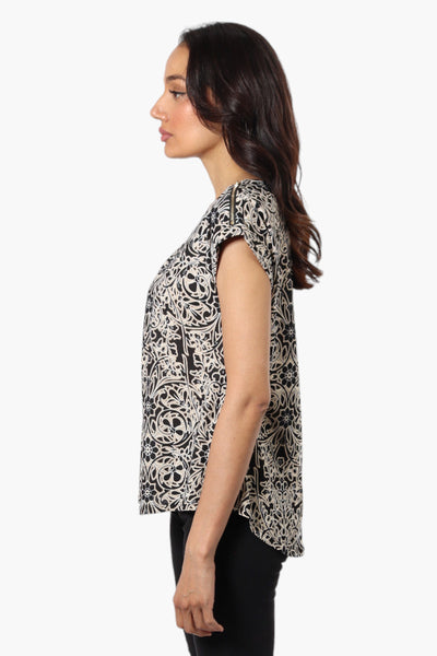 Beechers Brook Patterned Cap Sleeve Blouse - Beige - Womens Shirts & Blouses - Fairweather