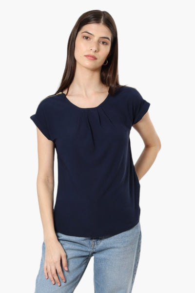 International INC Company Zip Shoulder Cap Sleeve Blouse - Navy - Womens Shirts & Blouses - Fairweather