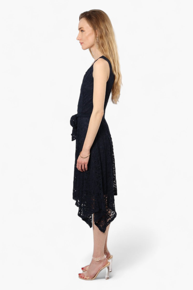 Limite Belted Lace Keyhole Cocktail Dress - Navy - Womens Cocktail Dresses - Fairweather