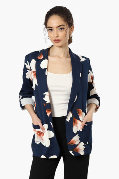 Limite Floral Roll Up Sleeve Open Blazer - Navy - Womens Blazers - Fairweather