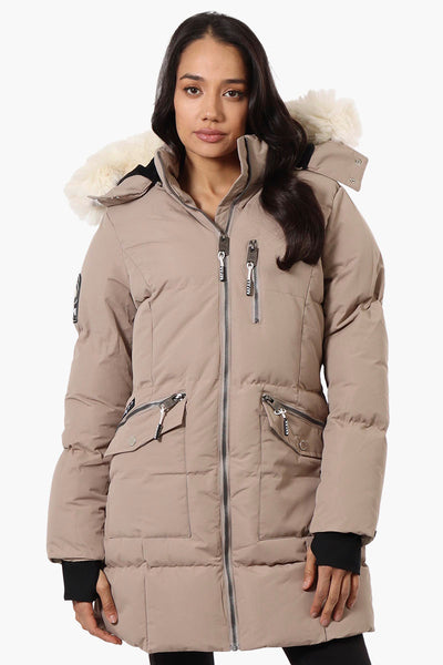 Super Triple Goose Faux Fur Thumb Hole Parka Jacket - Beige - Womens Parka Jackets - Fairweather