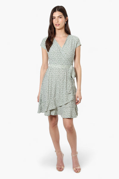 Beechers Brook Belted Floral Crossover Day Dress - Green - Womens Day Dresses - Fairweather