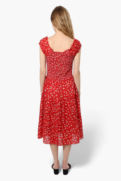 Impress Floral Cap Sleeve Day Dress - Red - Womens Day Dresses - Fairweather