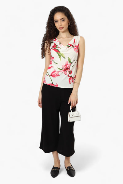 Impress Floral Cowl Neck Tank Top - White - Womens Tees & Tank Tops - Fairweather