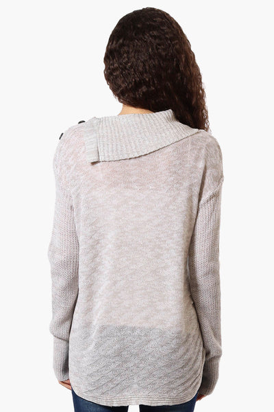 Beechers Brook Shoulder Button Split Neck Pullover Sweater - Grey - Womens Pullover Sweaters - Fairweather