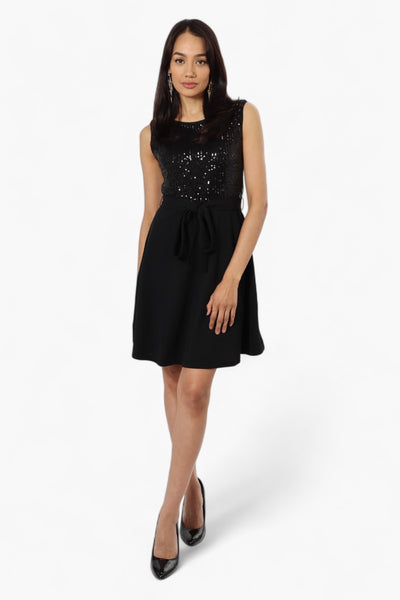 Limite Belted Sequin Top Skater Day Dress - Black - Womens Day Dresses - Fairweather