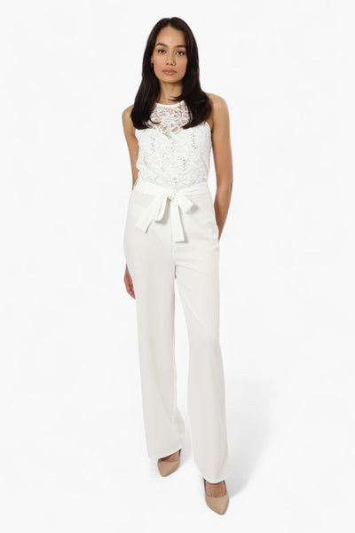 Limite Belted Lace Sequin Jumpsuit - White - Womens Jumpsuits & Rompers - Fairweather