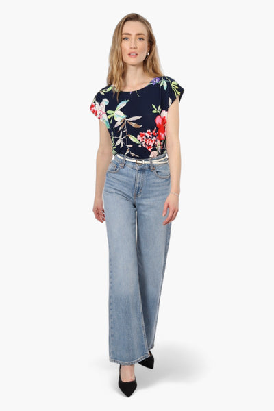 Impress Floral Cap Sleeve Shirt - Navy - Womens Tees & Tank Tops - Fairweather