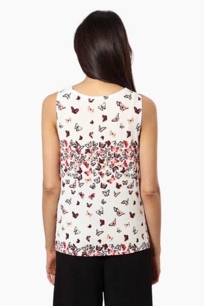 Impress Butterfly Pattern Cowl Neck Tank Top - White - Womens Tees & Tank Tops - Fairweather