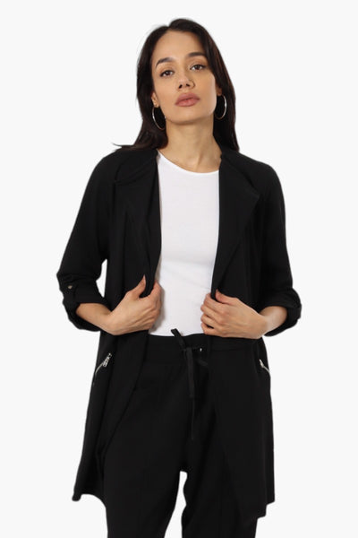 Impress Roll Up Sleeve Long Blazer - Black - Womens Blazers - Fairweather