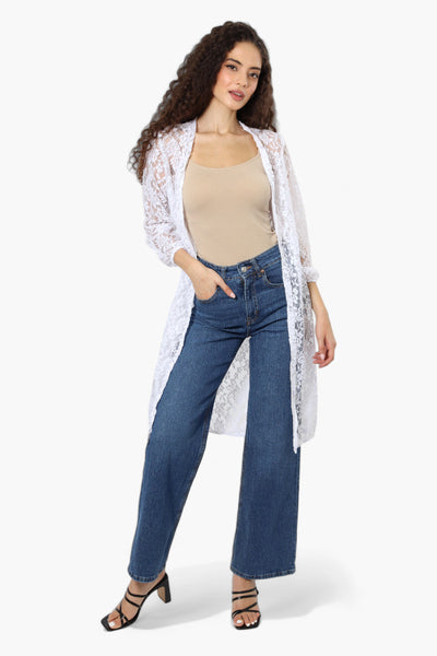 Impress Floral Lace Duster Cardigan - White - Womens Cardigans - Fairweather