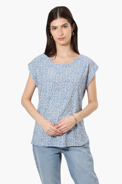 Impress Floral Cap Sleeve Blouse - Blue - Womens Shirts & Blouses - Fairweather