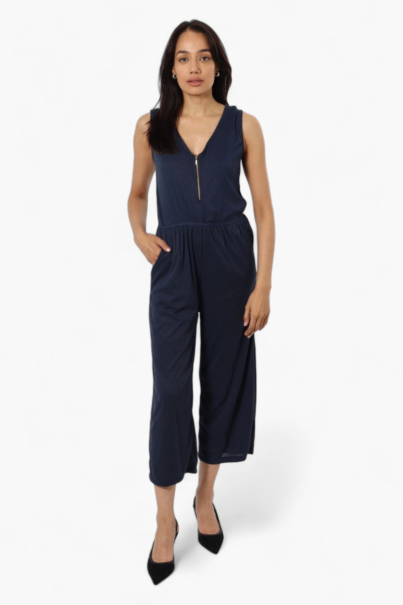 Majora Ribbed Front Zip Jumpsuit - Navy - Womens Jumpsuits & Rompers - Fairweather