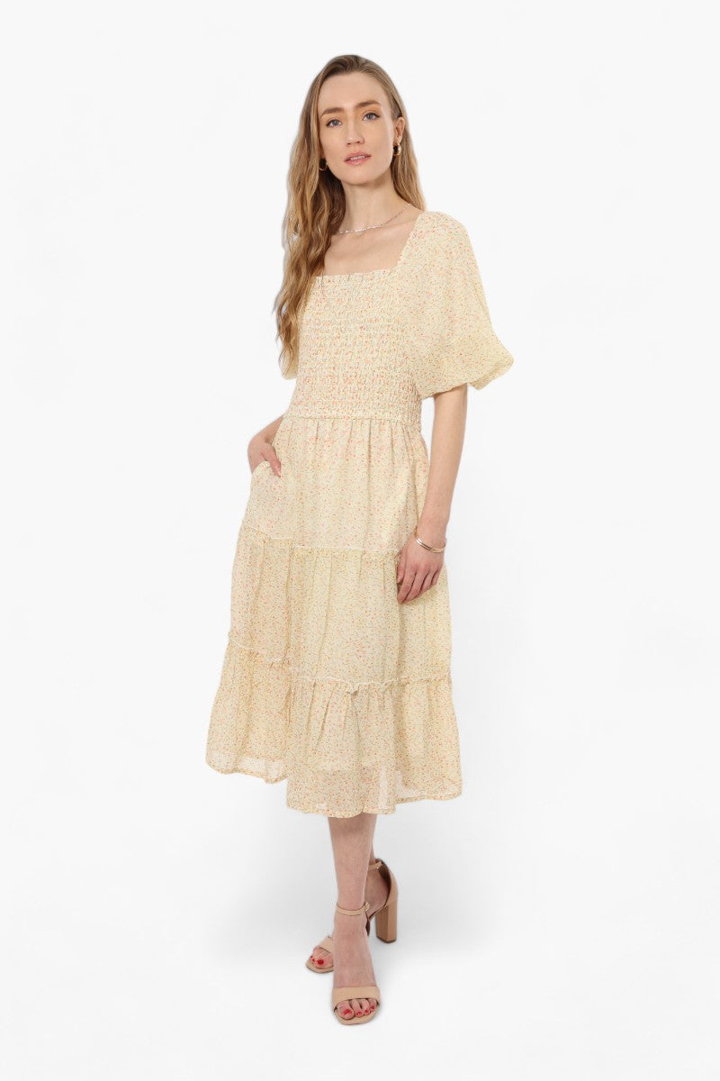 Limite Floral Smock Tiered Maxi Dress - Yellow - Womens Maxi Dresses - Fairweather