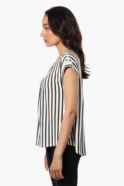 Beechers Brook Striped Cap Sleeve Blouse - White - Womens Shirts & Blouses - Fairweather
