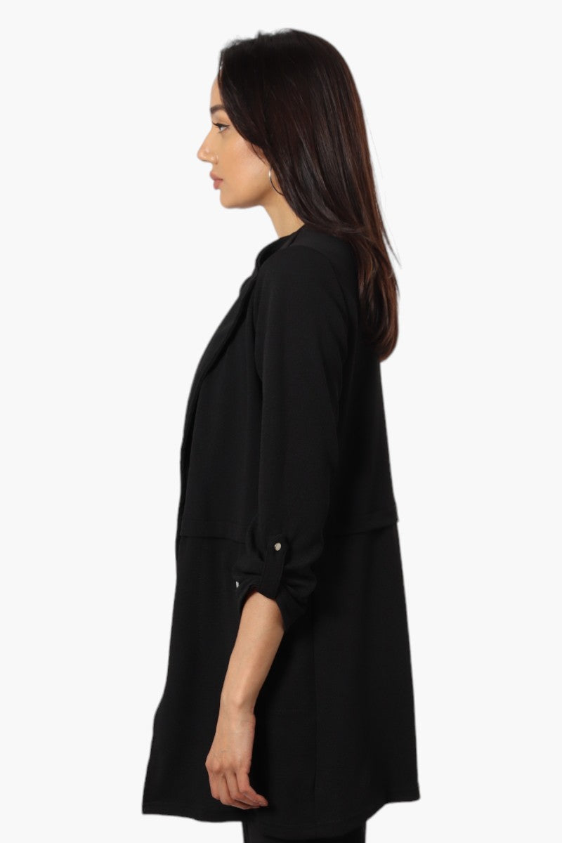 Impress Roll Up Sleeve Long Blazer - Black - Womens Blazers - Fairweather