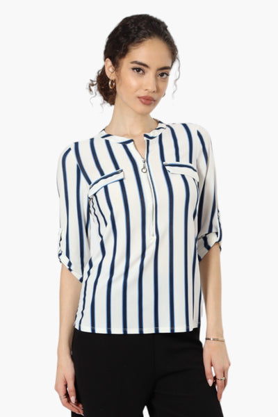 Beechers Brook Patterned Flap Pocket Shirt - White - Womens Shirts & Blouses - Fairweather