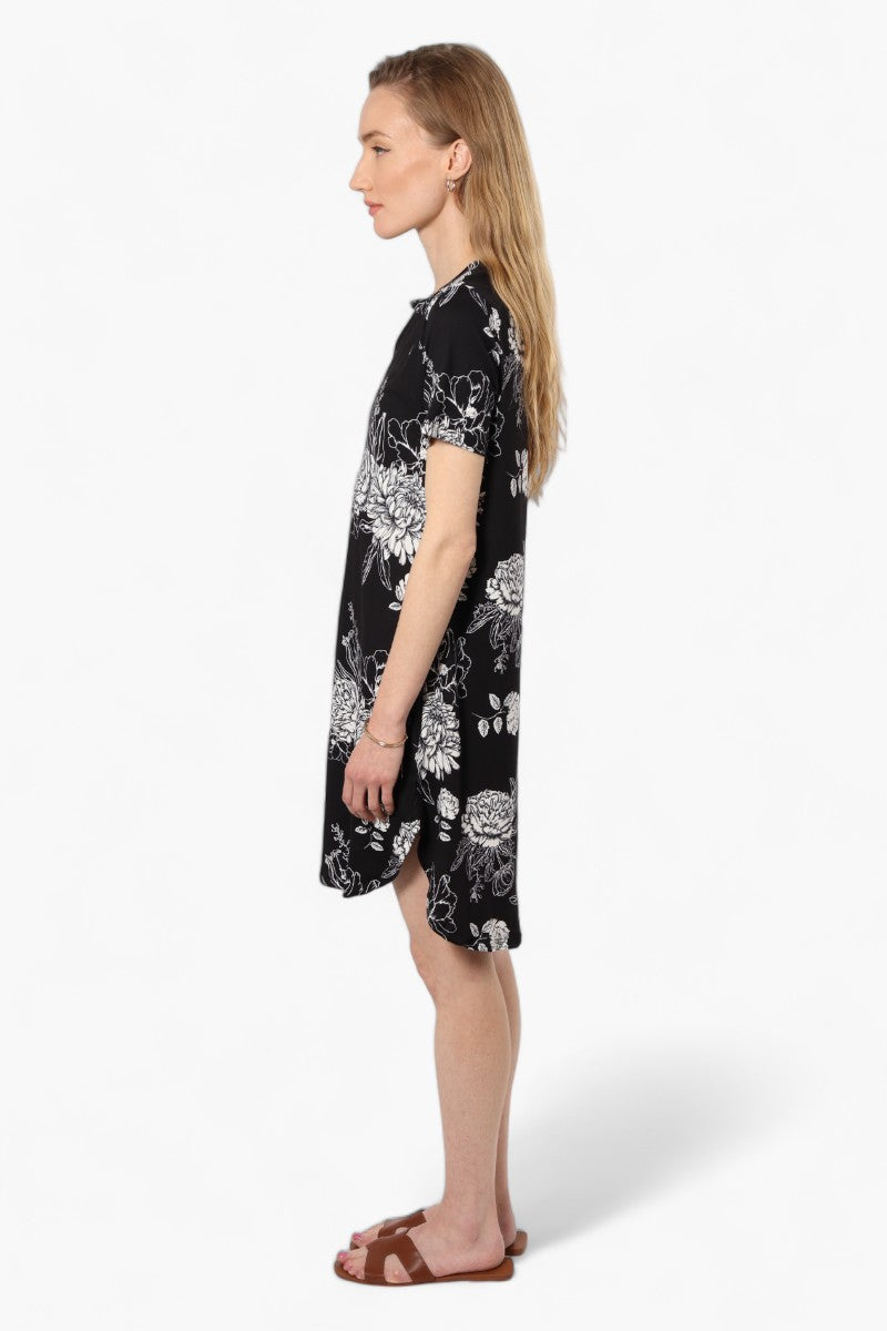 International INC Company Floral Short Sleeve Day Dress - Black - Womens Day Dresses - Fairweather