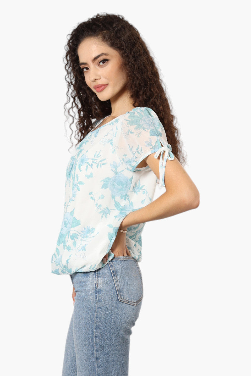 Limite Floral Tie Sleeve Blouse - White - Womens Shirts & Blouses - Fairweather