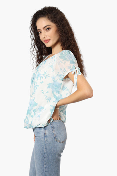 Limite Floral Tie Sleeve Blouse - White - Womens Shirts & Blouses - Fairweather