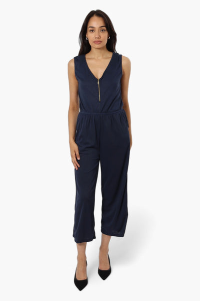 Majora Ribbed Front Zip Jumpsuit - Navy - Womens Jumpsuits & Rompers - Fairweather