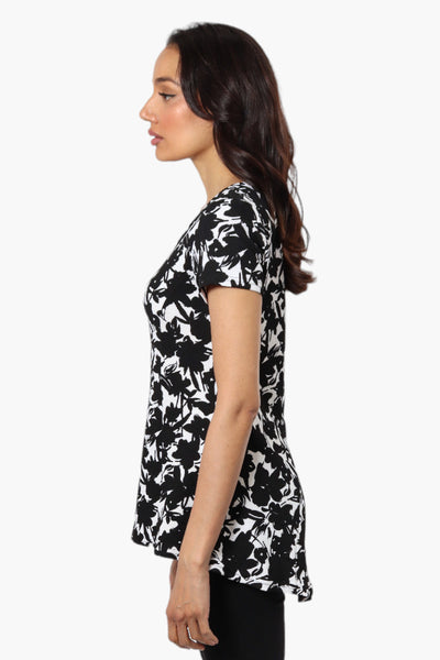 Impress Floral High Low Cap Sleeve Blouse - Black - Womens Shirts & Blouses - Fairweather