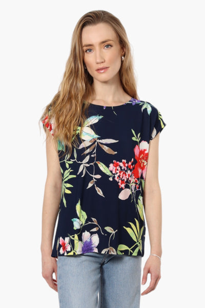Impress Floral Cap Sleeve Shirt - Navy - Womens Tees & Tank Tops - Fairweather
