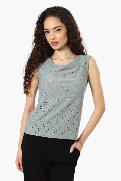 Urbanology Knit Eyelet Cowl Tank Top - Olive - Womens Tees & Tank Tops - Fairweather