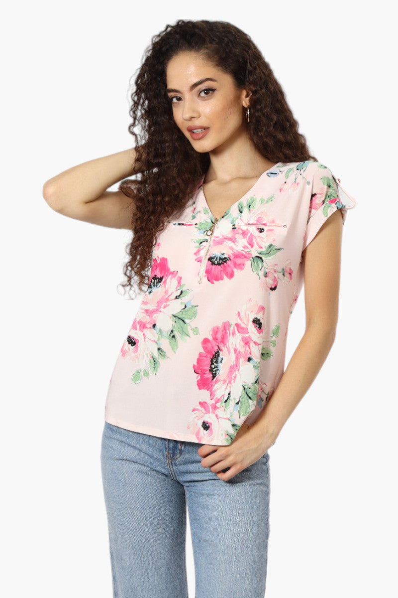 Beechers Brook Floral Half Zip Tee - Pink - Womens Tees & Tank Tops - Fairweather