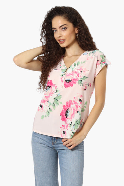 Beechers Brook Floral Half Zip Tee - Pink - Womens Tees & Tank Tops - Fairweather