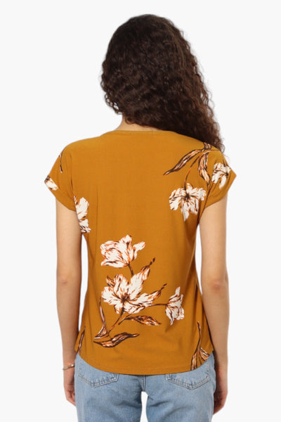 Beechers Brook Floral Pattern Short Sleeve Blouse - Mustard - Womens Shirts & Blouses - Fairweather
