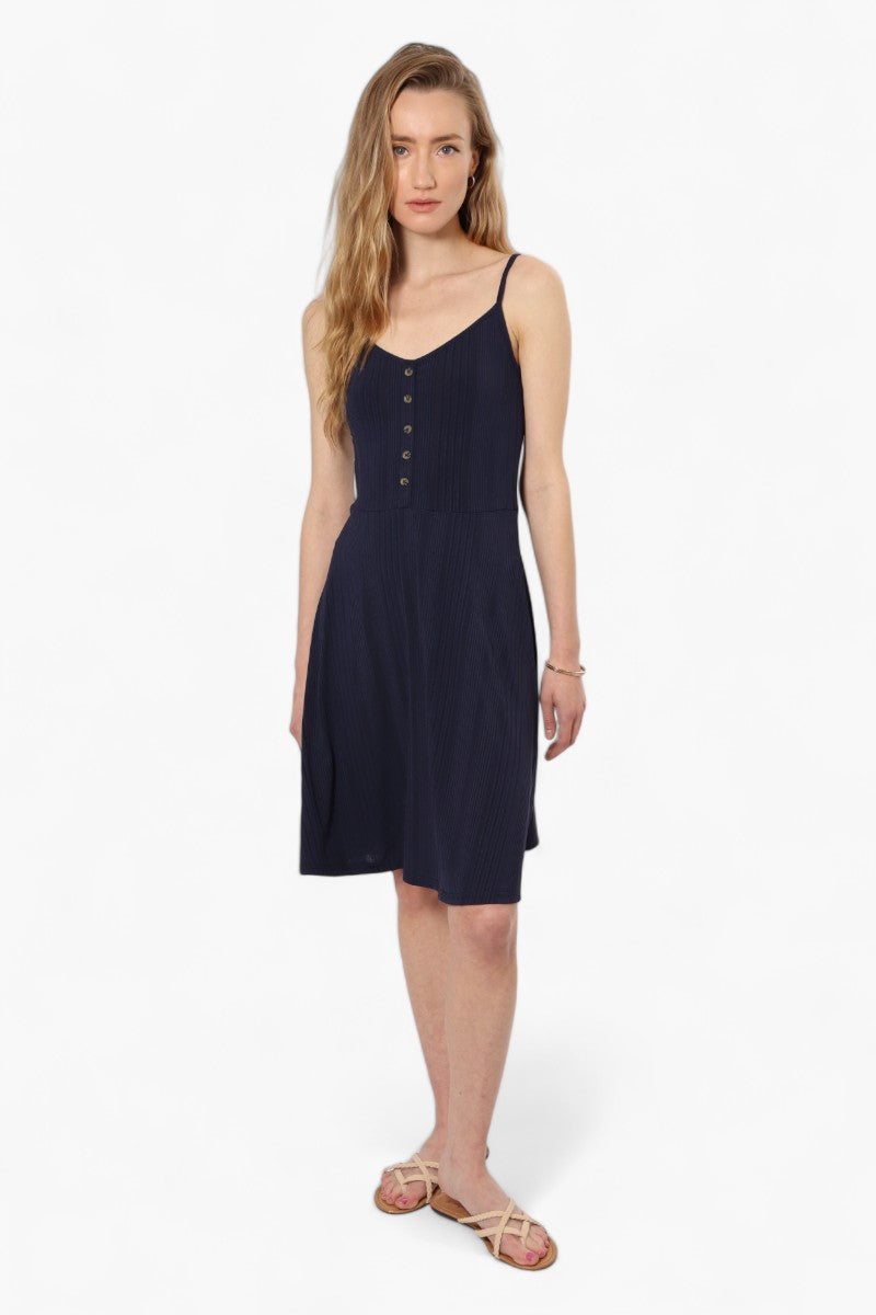 International INC Company Ribbed Front Button Day Dress - Navy - Womens Day Dresses - Fairweather
