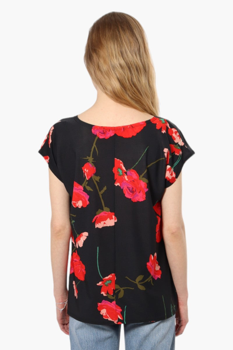 Impress Floral Cap Sleeve Shirt - Black - Womens Shirts & Blouses - Fairweather