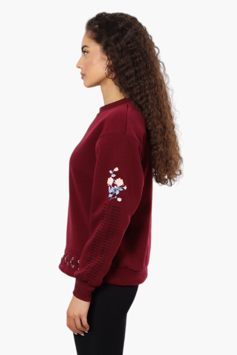 Lili Sport Crewneck Sleeve Detail Sweatshirt - Burgundy - Womens Hoodies & Sweatshirts - Fairweather