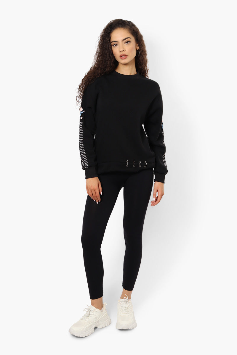 Lili Sport Crewneck Sleeve Detail Sweatshirt - Black - Womens Hoodies & Sweatshirts - Fairweather