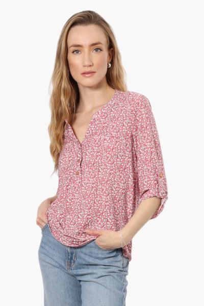 Beechers Brook Floral Front Pocket Henley Shirt - Pink - Womens Shirts & Blouses - Fairweather