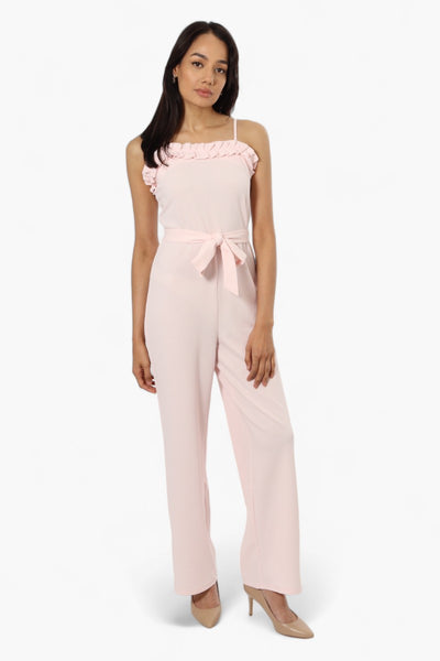 Limite Belted Ruffle Detail Jumpsuit - Pink - Womens Jumpsuits & Rompers - Fairweather
