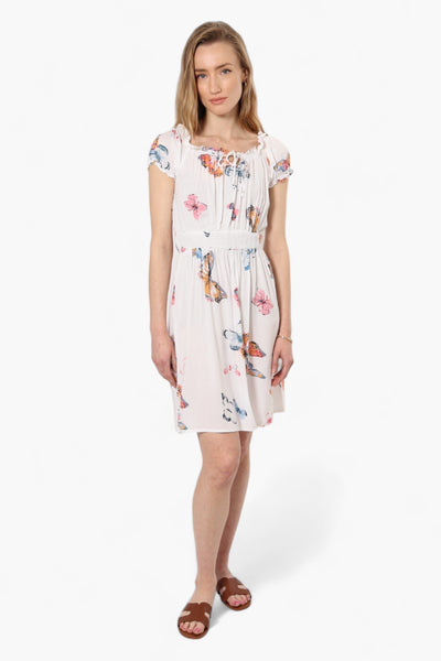 Impress Floral Cap Sleeve Day Dress - White - Womens Day Dresses - Fairweather