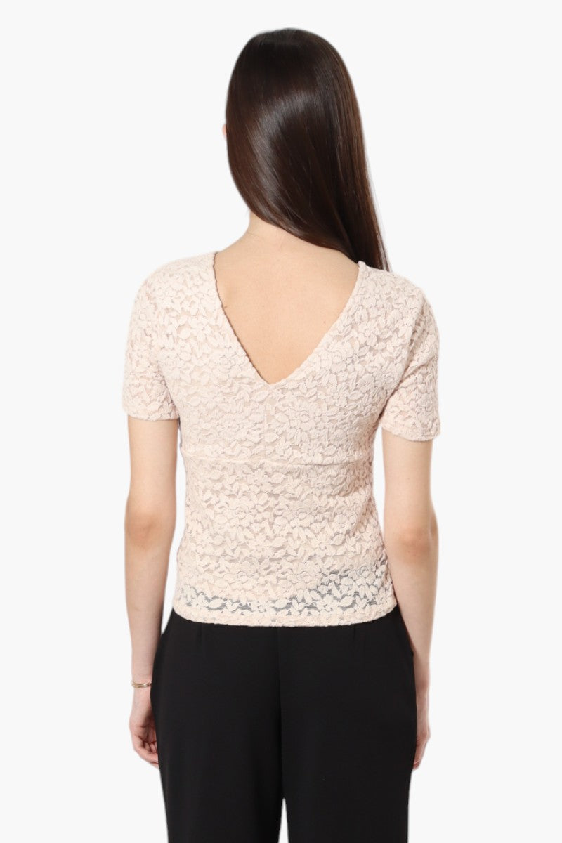 Limite Lace V-Neck Short Sleeve Shirt - Blush - Womens Shirts & Blouses - Fairweather