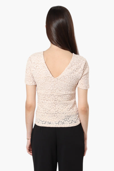 Limite Lace V-Neck Short Sleeve Shirt - Blush - Womens Shirts & Blouses - Fairweather