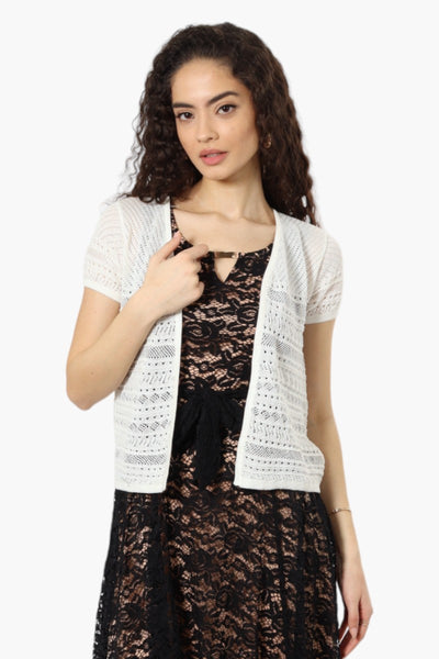 Impress Cap Sleeve Crochet Shrug Cardigan - White - Womens Cardigans - Fairweather