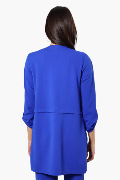 Impress Roll Up Sleeve Long Blazer - Blue - Womens Blazers - Fairweather