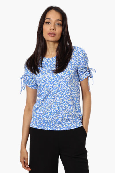 Majora Floral Tie Sleeve Blouse - Blue - Womens Shirts & Blouses - Fairweather