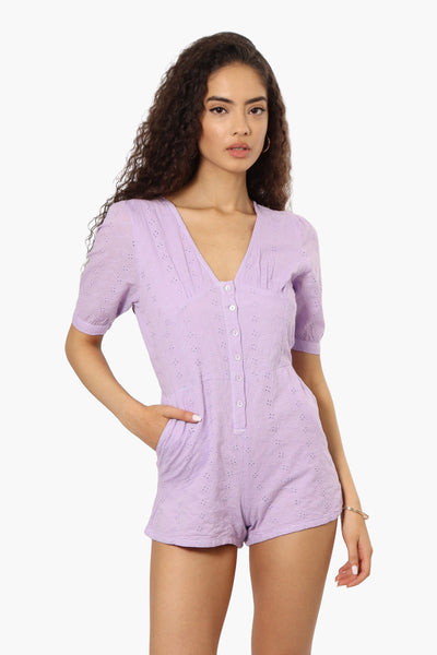 New Look Short Sleeve Button Down Romper - Lavender - Womens Jumpsuits & Rompers - Fairweather