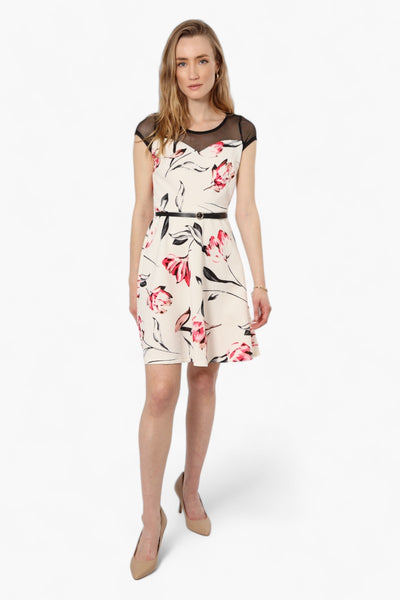 Limte Floral Belted Skater Day Dress - White - Womens Day Dresses - Fairweather