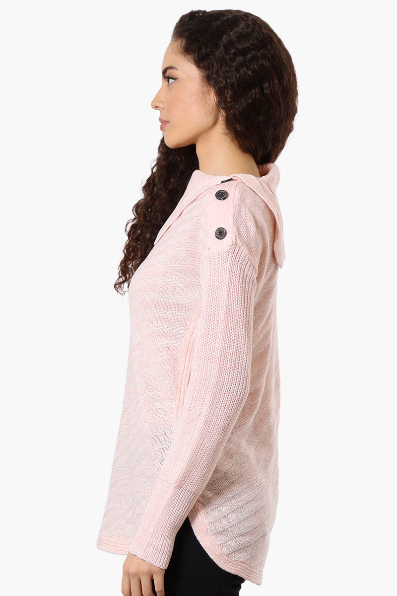 Beechers Brook Shoulder Button Split Neck Pullover Sweater - Pink - Womens Pullover Sweaters - Fairweather