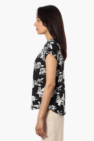International INC Company Floral Zip Shoulder Blouse - Black - Womens Shirts & Blouses - Fairweather